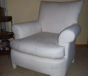 Custom-upholstered-chair-white-fabric-Zona’s-Drapery-House